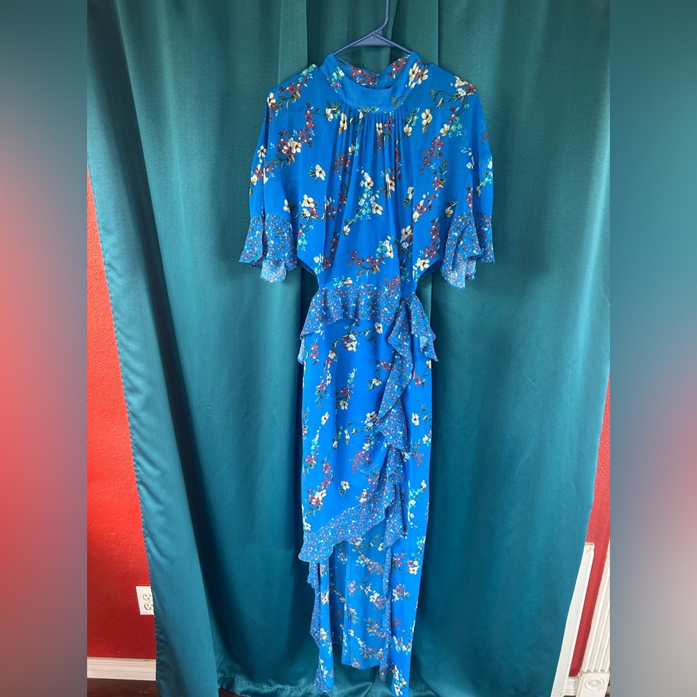 AFRM Blue Tie Front Sundress with Flutter Sleeves